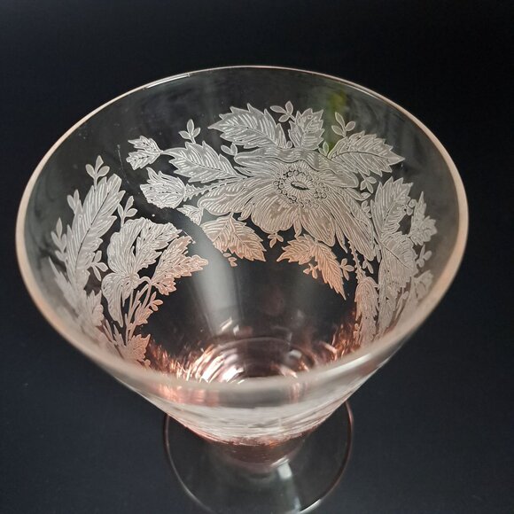 Tiffin Franciscan Sylvan Pink Etched Glass Footed Tumbler - Picture 5 of 16